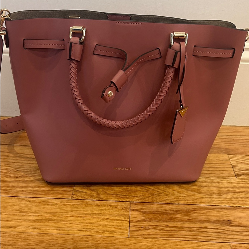 Michael Kors Mauve Braided-Handle Leather Tote